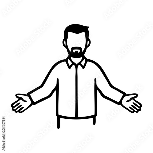 Quadro su tela Dibujo sencillo con líneas de un hombre con barba con los brazos abiertos para u