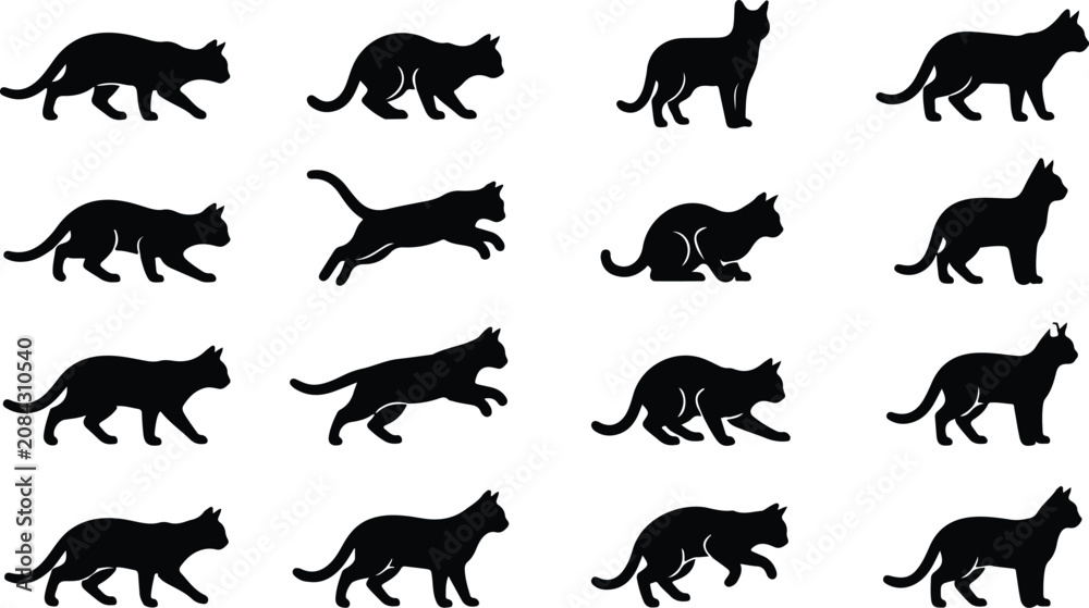 Obraz premium Cat silhouette collection diverse poses and movements for graphic design