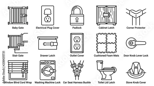 Foto Child Safety Devices Icons – Home Protection and Baby Proofing Essentials