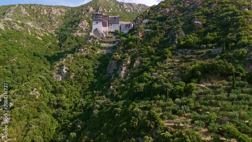 Aerial View of Simonos Petra Monastery, Mount Athos, Greece