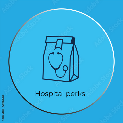 Hospital Perks Vector Icon Design with Stethoscope and Paper Lunch Bag