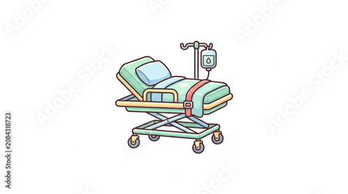 Tableau sur toile Hospital bed with IV drip and wheels illustration.