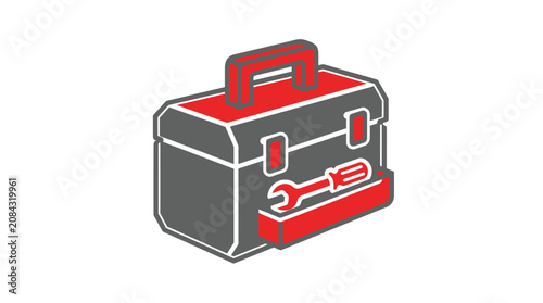 Obraz na plátně Gray and red metal toolbox container.