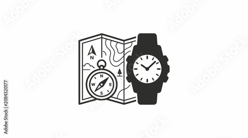фотографія Watch with map and compass.