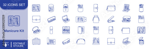 Slika na platnu Manicure Kit Vector Outline Icons Set – Nail Care Tools, Manicure Accessories, B