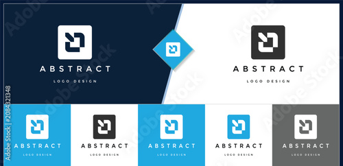Abstract logo design featuring a modern square icon with geometric shapes in blue and grey colors for corporate branding identity and professional company business representation