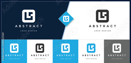 Letter LG logo design set featuring a modern square shape with minimalist geometric typography in professional blue white and dark grey color variations for branding