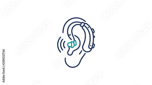 Schilderij op canvas Hearing Aid Device Fitted Inside Human Ear With Sound Waves.