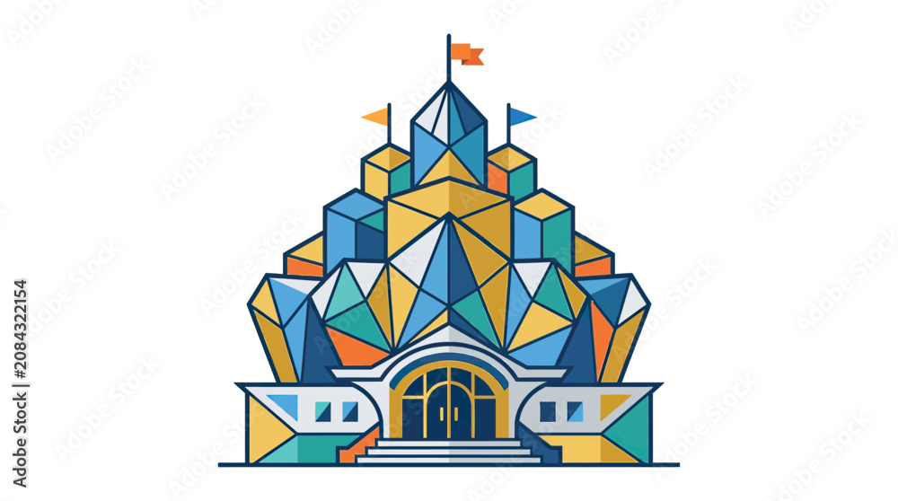 Fototapeta premium Abstract Geometric Building Facade with Colorful Facets