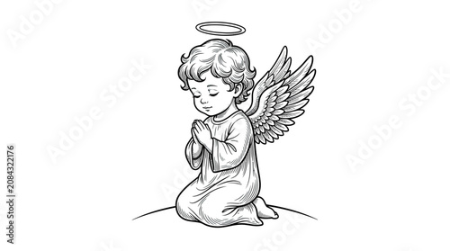 Photos Angel child praying, illustration, wings, halo, innocence, faith, devotion, peac