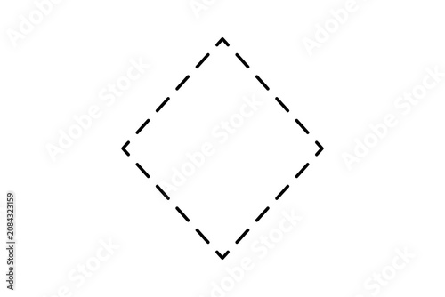 Minimalist Black Dashed Line Diamond Frame Rhombus Border Geometric Outline Isolated on Transparent Background