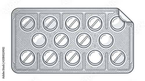 Obraz na plátně Hand drawn illustration of a blister pack of round pills.
