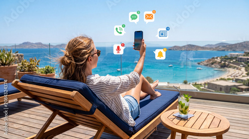 Woman Relaxing on Beach While Checking Smartphone Notifications