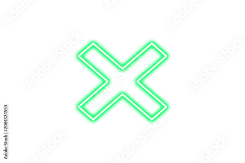 Minimalist Green Neon Glowing Cross Mark X Symbol Graphic Sign Isolated on Transparent Background