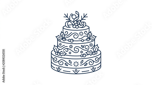 Photos Elegant Three Tier Christmas Cake Illustration with Holly and Berries
