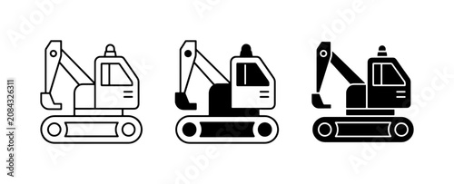 Fotografía Excavator Icons, Construction Vehicle Vector Set, Heavy Machinery Graphics for I