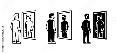 Tableau sur toile Self Reflection Icons, Person Looking in Mirror, Identity Concept, Inner Self, P