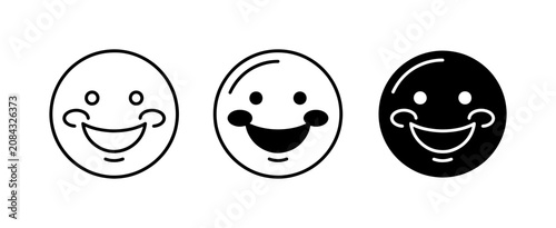 Fotografía Happy Face Icons: Simple Line Art, Filled Black, and Outline Styles for Joyful E