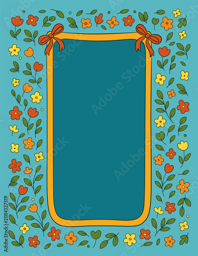 Floral Frame Border with Wildflowers and Leaves – Decorative Background Template with Copy Space