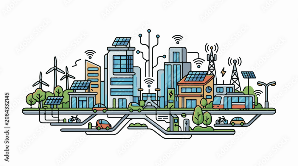 Fototapeta premium Futuristic smart city powered by renewable energy and connected technology