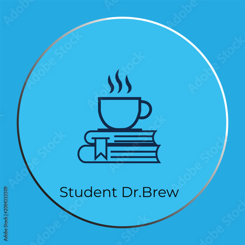 Minimalist coffee cup and books logo badge for Student Dr. Brew