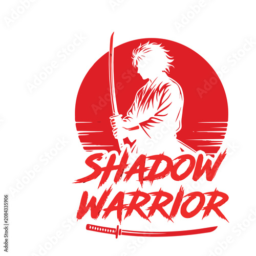 Japanese Samurai Shadow Warrior Silhouette with Katana Sword Vector Illustration