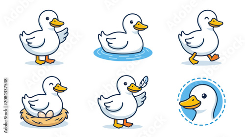 Canvastavla White duck farm animal characters sticker set