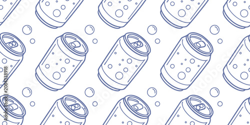 Quadro su tela Hand drawn soda can seamless pattern with playful line art beverage illustration