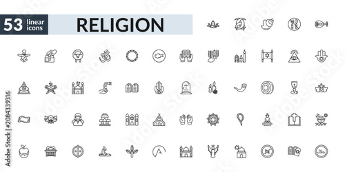 Konstfotografi outline religion icons set - shiva, wudu, adhan call, halal