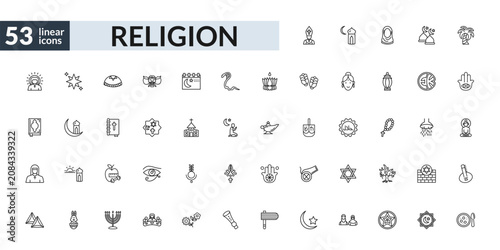 Photos outline religion icons set - pope, monotheism, diet, matzo ball soup