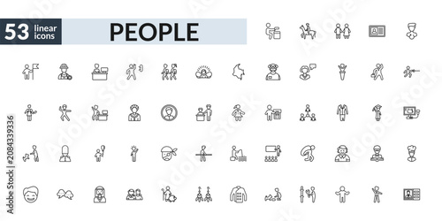 Bilde på lerret outline people icons set - criminal heist, amazonian, boy with balloon, identification ard
