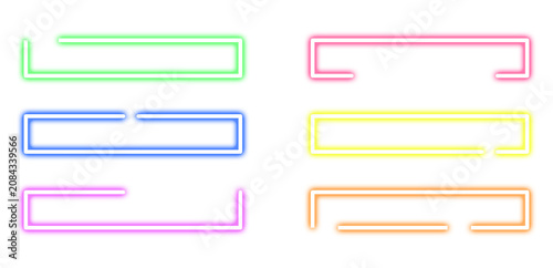 Minimalist Neon Glowing Rectangular Frames Set Colorful Open Border Banners Isolated on Transparent Background