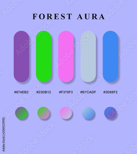 Color Palette Forest Aura with Purple, Green, Pink and Gray, Blue Hues