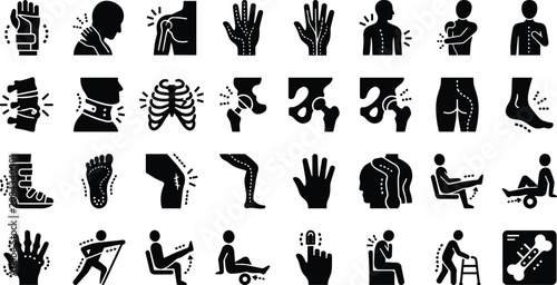Fotografía Orthopedic bone injury and physical therapy icon set isolated on white backgroun