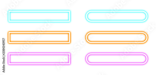 Minimalist Neon Glowing Rectangular Banners Set Rounded and Sharp Corner Colorful Border Frames Isolated on Transparent Background