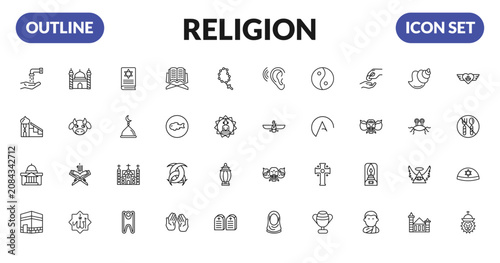 Canvastavla outline religion icons set - islamic wudu, islamic minbar, vatican, kaaba mecca