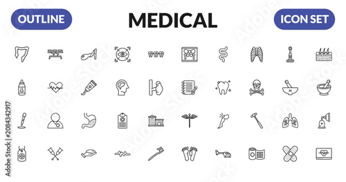 Bild auf Leinwand outline medical icons set - colon, l, dosage medical tool, tag with a cross