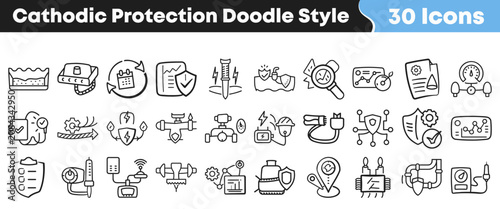 Obraz na plátně Hand drawn doodle style icons for industrial cathodic protection systems