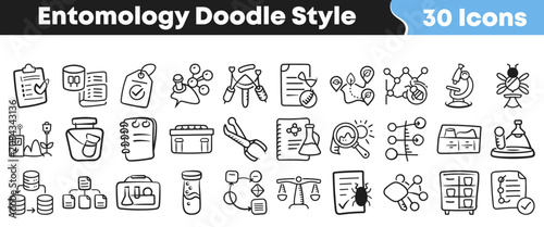 Tableau sur toile Hand drawn entomology icons set featuring various insects and research equipment