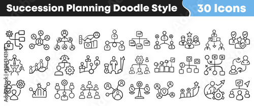 Bild auf Leinwand Collection of business succession planning icons in a doodle style