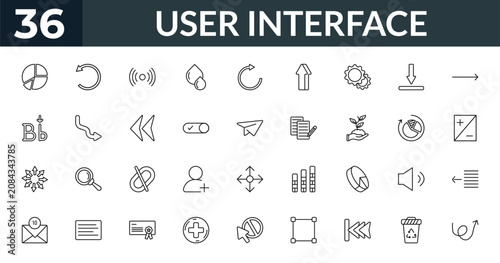 Fotografie outline user interface icons set - pie chart organization, rotate left, reload pie chart, text out
