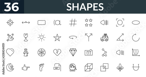 Bild auf Leinwand outline shapes icons set - focus button, 180 degrees angle, angle of acute, parabola