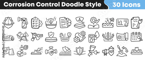 Fotografía Hand drawn collection of thirty corrosion control and maintenance icons