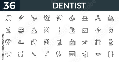 Photos outline dentist icons set - dentist, tampon, mint gum, mouth wash