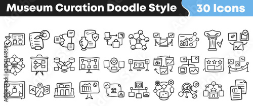 Принти на полотні Hand drawn doodle style icons for museum curation and management