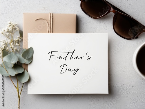 Minimal Father's Day greeting card mockup with tulips and gift tag