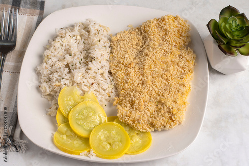 Canvastavla baked haddock  with  summer squash and rice