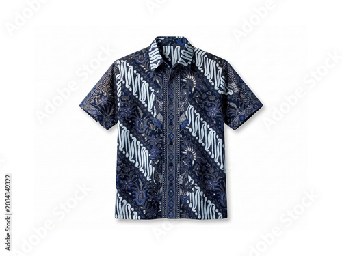 Traditional indonesian batik men shirt with short sleeve isolated on white background