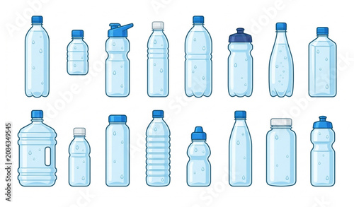 фотографія Cartoon Empty Plastic Water Bottles Collection Vector Set on White Background