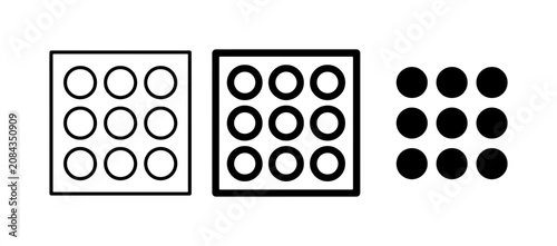 Canvastavla Nine Dot Grid Icons, Simple Circle Patterns, Black and White Abstract Shapes for